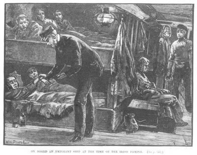 Na pokładzie statku emigrantów w czasach irlandzkiego głodu (rycina) (zdjęcie czarno-białe) autorstwa William Heysham (after) Overend