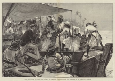 Blokada na wschodnim wybrzeżu Afryki, przegląd dokumentów podejrzanego dau (rycina) autorstwa William Heysham (after) Overend
