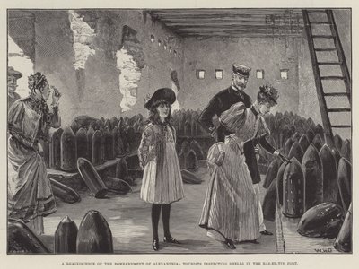 Reminiscencje z bombardowania Aleksandrii, turyści oglądający pociski w forcie Ras-el-Tin autorstwa William Heysham Overend