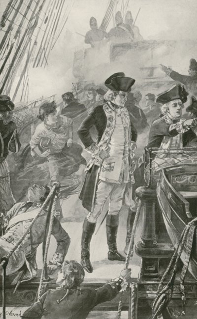 Admirał Rodney kieruje bitwą na pokładzie „Groźnego” autorstwa William Heysham Overend