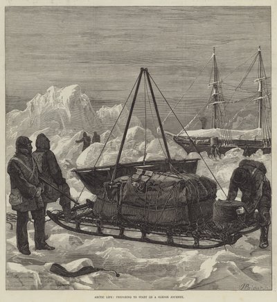 Arctic Life, przygotowując się do rozpoczęcia podróży saniami autorstwa William Heysham Overend