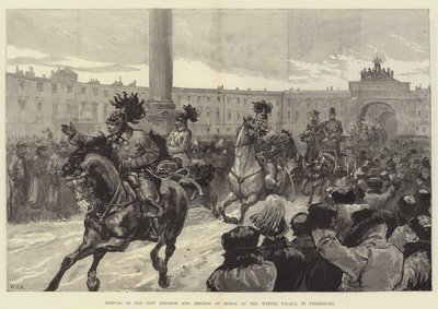 Przyjazd nowego cesarza i cesarzowej Rosji do Pałacu Zimowego, Sankt Petersburg autorstwa William Heysham Overend