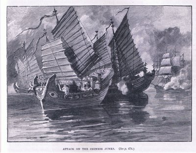 Atak na chińskie dżonki AD 1841 autorstwa William Heysham Overend