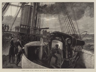 Wieżyczka Barbette z HMS Temeraire, jednego z okrętów floty w Dardanelach, ćwiczenie z działem, gotowe do strzału! autorstwa William Heysham Overend