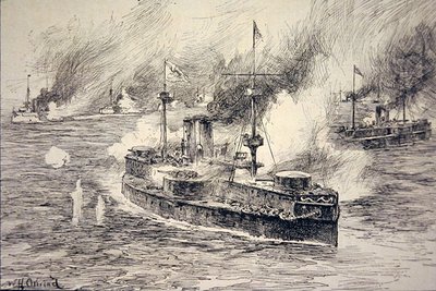 Bitwa nad rzeką Yalu 17 września autorstwa William Heysham Overend