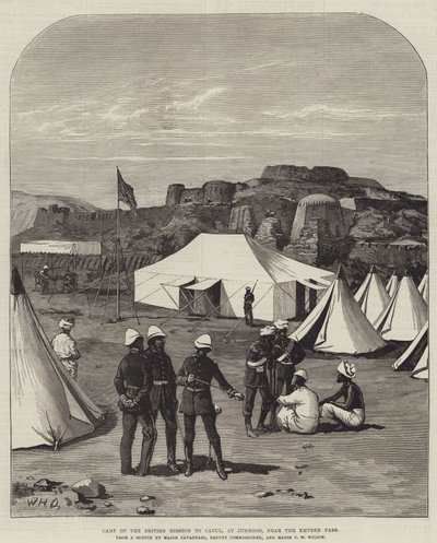 Obóz Misji Brytyjskiej w Kabulu, w Jumrood, w pobliżu przełęczy Khyber autorstwa William Heysham Overend
