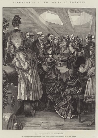 Upamiętnienie bitwy pod Trafalgarem, HMS Victory w dniu 21 października 1886 r. w Portsmouth autorstwa William Heysham Overend
