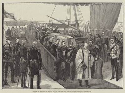 Pogrzeb księcia Albany, lądowanie ciała z królewskiego jachtu Osborne w Portsmouth autorstwa William Heysham Overend