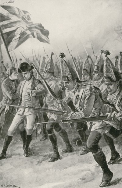 Generał Wolfe zostaje śmiertelnie ranny, gdy przewodzi szarży na równinach Abrahama autorstwa William Heysham Overend