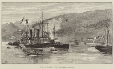 HMS Howe holowany do portu Ferrol autorstwa William Heysham Overend