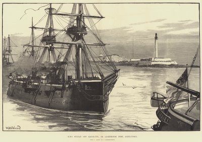 HMS Sultan w pobliżu Ras-el-Tin, lub Lighthouse Fort, Aleksandria autorstwa William Heysham Overend