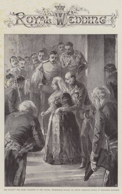 Jej Królewska Mość Królowa eskortowana do Kaplicy Pałacu Buckingham przez księcia Christiana Wiktora Schleswig-Holstein autorstwa William Heysham Overend
