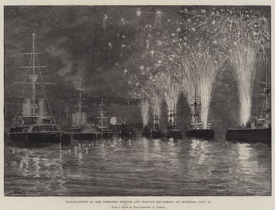Iluminacja połączonych eskadr brytyjskich i włoskich w Spithead, 12 lipca autorstwa William Heysham Overend