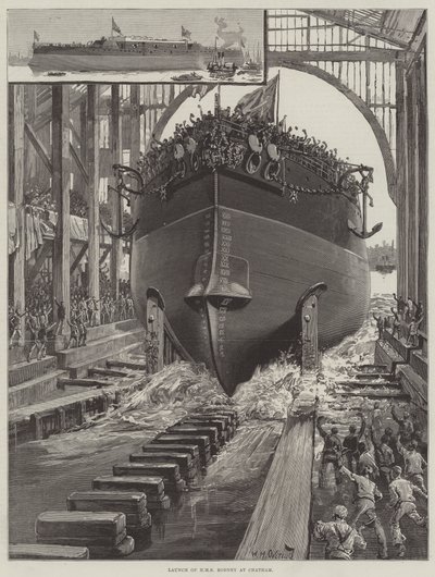 Uruchomienie HMS Rodney w Chatham autorstwa William Heysham Overend