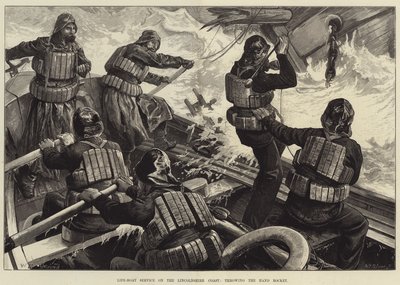 Serwis łodzi ratunkowych na wybrzeżu Lincolnshire, rzucanie rakietą ręczną autorstwa William Heysham Overend