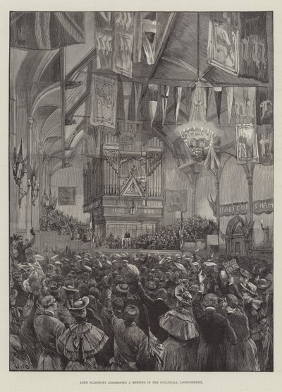 Lord Salisbury przemawia na spotkaniu w Guildhall, Londonderry autorstwa William Heysham Overend