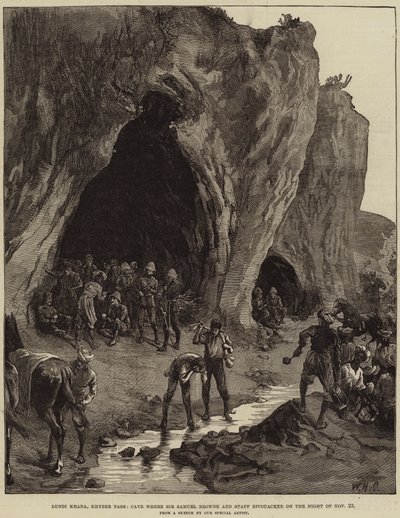 Lundi Khana, przełęcz Khyber, jaskinia, w której Sir Samuel Browne i Staff biwakowali w nocy 23 listopada autorstwa William Heysham Overend