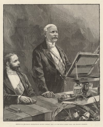 Spotkanie Królewskiego Towarzystwa Geograficznego, poniedziałek, 5 maja, w Royal Albert Hall, przemawia pan Stanley autorstwa William Heysham Overend