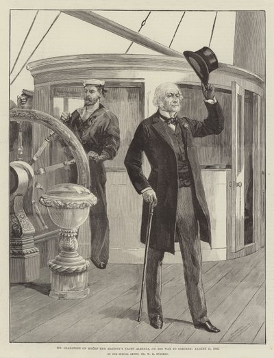 Pan Gladstone na pokładzie jachtu Jej Królewskiej Mości Alberta, w drodze do Osborne, 15 sierpnia 1892 r autorstwa William Heysham Overend