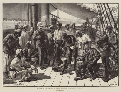 Pan Stanley i niektórzy z jego afrykańskich zwolenników na pokładzie HMS Industry autorstwa William Heysham Overend