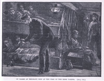 Na pokładzie statku emigrantów w czasie irlandzkiego głodu AD 1846 autorstwa William Heysham Overend
