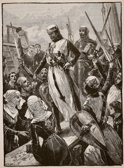 Przyjęcie Richarda po jego powrocie z kontynentu, ilustracja z „Ilustrowanej historii Anglii Cassella” (zdjęcie w sepii) autorstwa William Heysham Overend