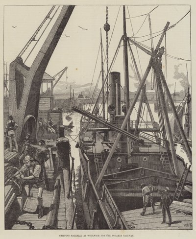Materiały wysyłkowe w Woolwich dla kolei Souakim autorstwa William Heysham Overend