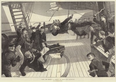 Zarzuć małpę! Szkic na pokładzie HMS Inconsant autorstwa William Heysham Overend