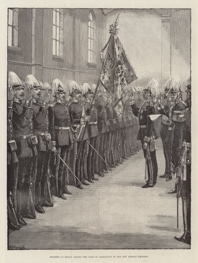 Żołnierze w Berlinie składają przysięgę wierności nowemu cesarzowi niemieckiemu autorstwa William Heysham Overend