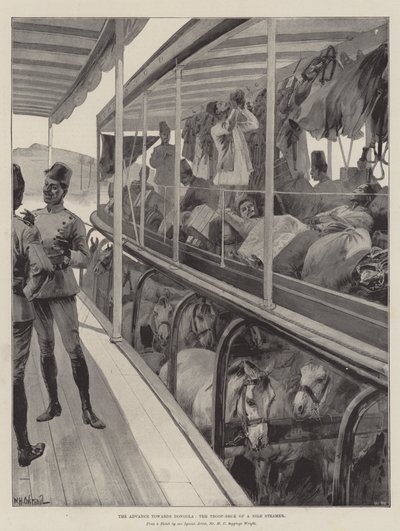 Natarcie w kierunku Dongoli, pokładu wojsk parowca nilowego autorstwa William Heysham Overend