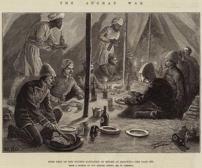 Wojna afgańska, Namiot IV batalionu strzelców w Basawul autorstwa William Heysham Overend