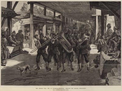 Wojna w Afganistanie, IV Gurkhowie maszerują przez Bazar, Jellalabad autorstwa William Heysham Overend