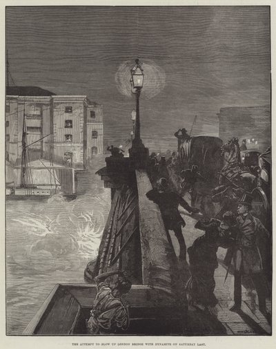 Próba wysadzenia London Bridge dynamitem w ostatnią sobotę autorstwa William Heysham Overend