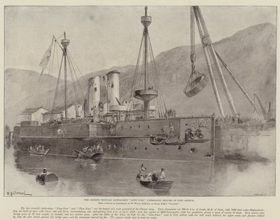 Chiński pancernik Chen-Yuen poddawany naprawie w Port Arthur autorstwa William Heysham Overend