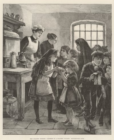 Strajki w kopalniach, cierpienie w wiosce, rozdawanie zupy autorstwa William Heysham Overend