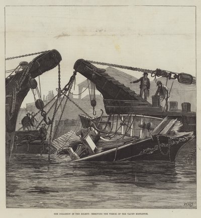 Kolizja w Solent, usunięcie wraku jachtu Jemioła autorstwa William Heysham Overend