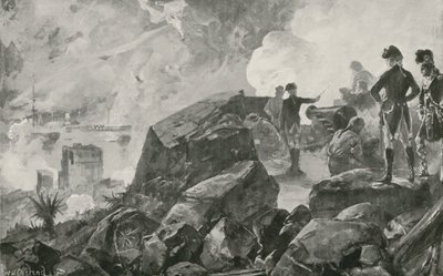 Zniszczenie hiszpańskich okrętów bijących w Gibraltarze przez Brytyjczyków autorstwa William Heysham Overend
