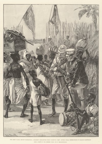 Emin Pasha Relief Expedition, wyjazd Stanleya z obozu Yambuya, udzielanie ostatecznych instrukcji majorowi Barttelotowi autorstwa William Heysham Overend