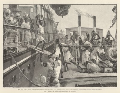 Emin Pasha Relief Expedition w Banana Point, 18 marca 1887, parowiec Madura przenoszący pasażerów na parowiec na rzece Kongo autorstwa William Heysham Overend