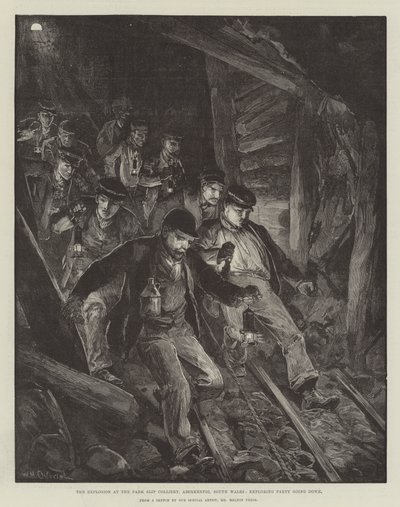 Eksplozja w kopalni Park Slip Colliery, Aberkenfig, Południowa Walia, Eksploracja strony w dół autorstwa William Heysham Overend