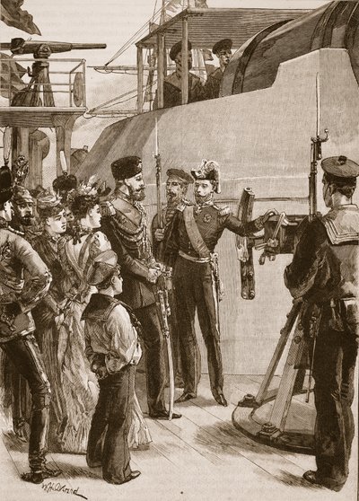 Francuska flota w Cronstadt: wizyta cara, 1891, ilustracja z „Ilustrowanej historii Anglii Cassella” (zdjęcie w sepii) autorstwa William Heysham Overend