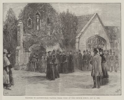 Pogrzeb zmarłego księcia Clarence i Avondale, goście Sandringham oczekujący na swoją kolej w kruchcie kościoła, 18 stycznia 1892 r. autorstwa William Heysham Overend