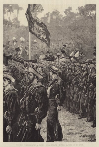 The Great Volunteer Review w Windsor, Ochotnicy Artylerii Marynarki maszerują obok Królowej autorstwa William Heysham Overend