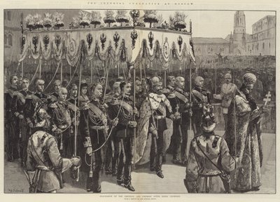 Koronacja cesarska w Moskwie, procesja cesarza i cesarzowej po koronacji autorstwa William Heysham Overend