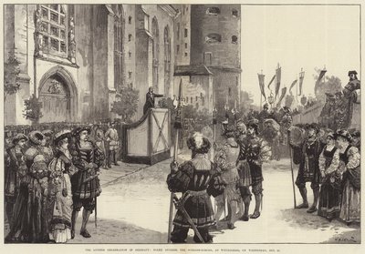 Święto Lutra w Niemczech, scena poza Schloss-Kirche, w Wittenberdze, w środę 31 października autorstwa William Heysham Overend