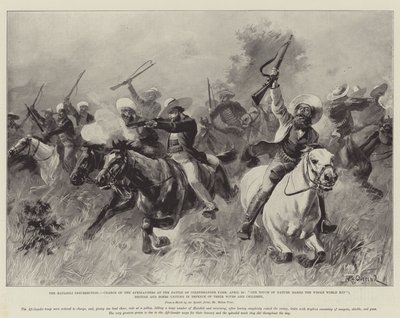 The Matabili Insurrection, Charge of the Afrikanders w bitwie pod Colenbrander Farm, 25 kwietnia, One Touch of Nature czyni cały świat krewnym; Brytyjczycy i Burowie jednoczą się w obronie swoich żon autorstwa William Heysham Overend