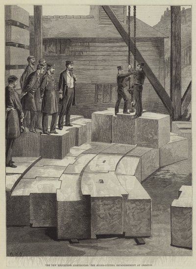 Nowa latarnia morska Eddystone, zakład obróbki kamienia w Oreston autorstwa William Heysham Overend