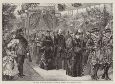 Książę i księżna Walii w Manchesterze, procesja w budynku wystawowym autorstwa William Heysham Overend