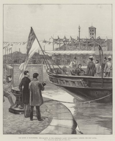 Królowa w Manchesterze, Jej Wysokość, w Czarodziejce Jachtu Admiralicji, otwierając Kanał Okrętowy autorstwa William Heysham Overend