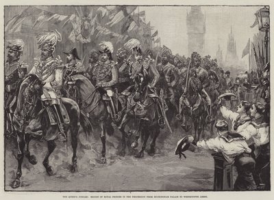 Jubileusz królowej, eskorta książąt królewskich w procesji z Pałacu Buckingham do Opactwa Westminsterskiego autorstwa William Heysham Overend